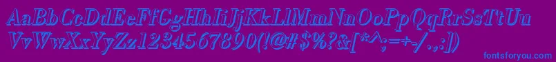 BodonishItalic-Schriftart – Blaue Schriften auf violettem Hintergrund