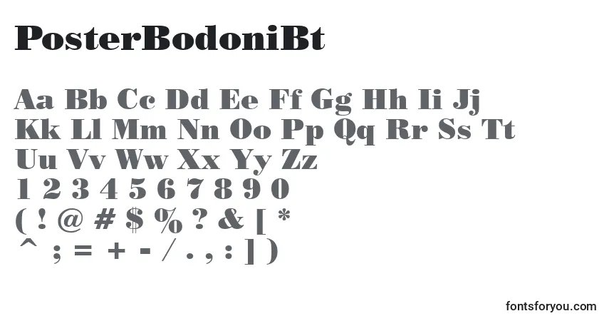 A fonte PosterBodoniBt – alfabeto, números, caracteres especiais