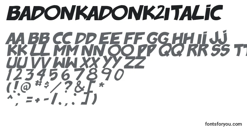 Czcionka BadonkADonk2Italic – alfabet, cyfry, specjalne znaki