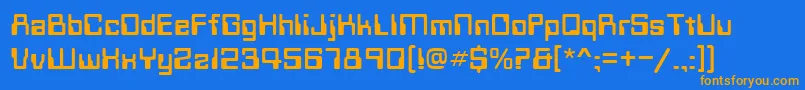 フォントTechno28 – オレンジ色の文字が青い背景にあります。