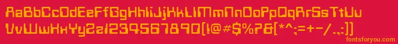 フォントTechno28 – 赤い背景にオレンジの文字