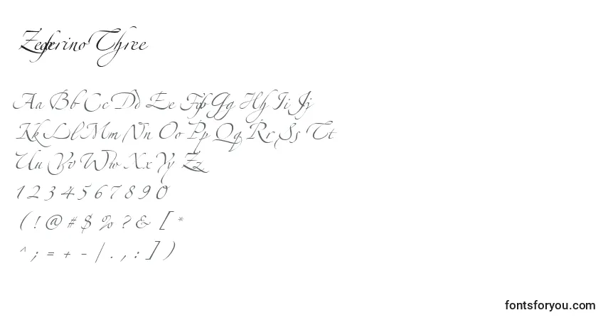 Fuente ZeferinoThree (85685) - alfabeto, números, caracteres especiales