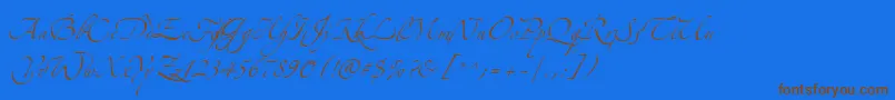 フォントZeferinoThree – 茶色の文字が青い背景にあります。