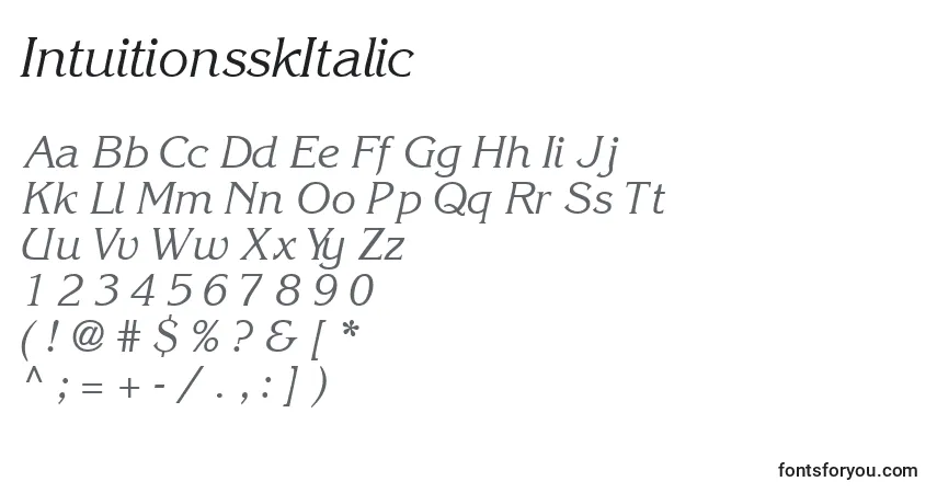 Шрифт IntuitionsskItalic – алфавит, цифры, специальные символы