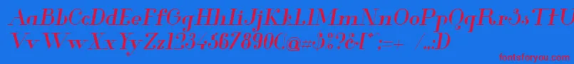 Glamor Mediumitalic-Schriftart – Rote Schriften auf blauem Hintergrund