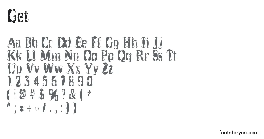 Schriftart Get – Alphabet, Zahlen, spezielle Symbole