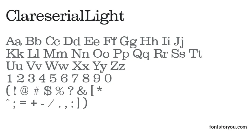 A fonte ClareserialLight – alfabeto, números, caracteres especiais