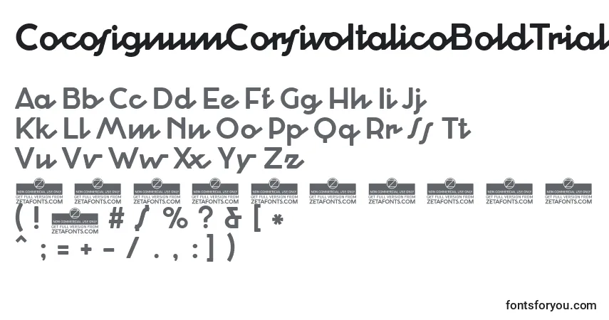 Шрифт CocosignumCorsivoItalicoBoldTrial – алфавит, цифры, специальные символы