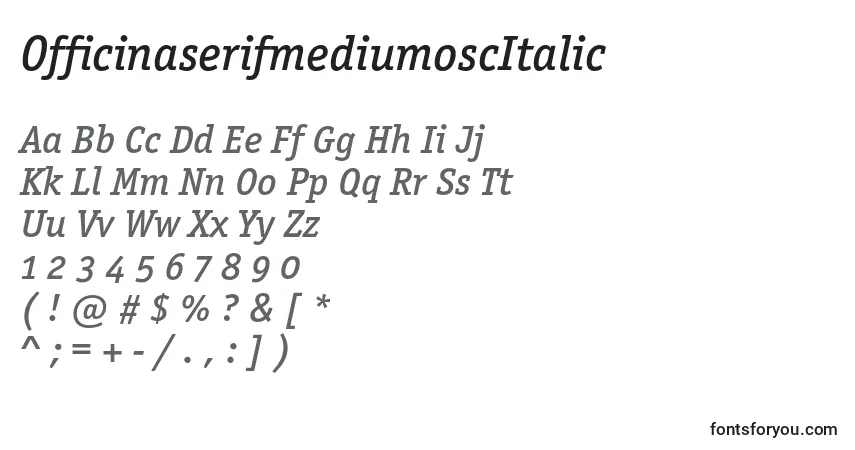 A fonte OfficinaserifmediumoscItalic – alfabeto, números, caracteres especiais