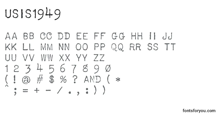 Fuente Usis1949 - alfabeto, números, caracteres especiales