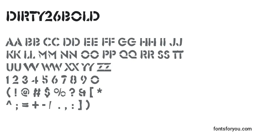 Czcionka Dirty26Bold – alfabet, cyfry, specjalne znaki