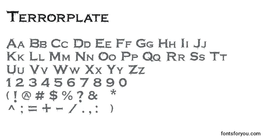 Terrorplate Font – alphabet, numbers, special characters