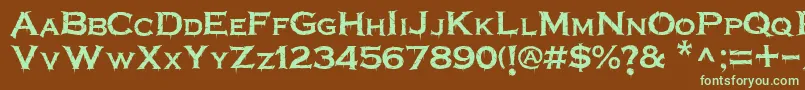 フォントTerrorplate – 緑色の文字が茶色の背景にあります。