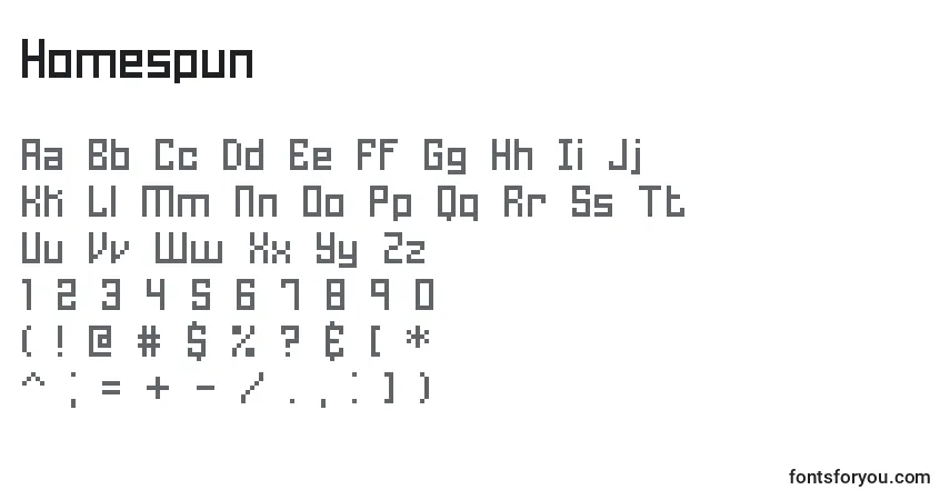 characters of homespun font, letter of homespun font, alphabet of  homespun font