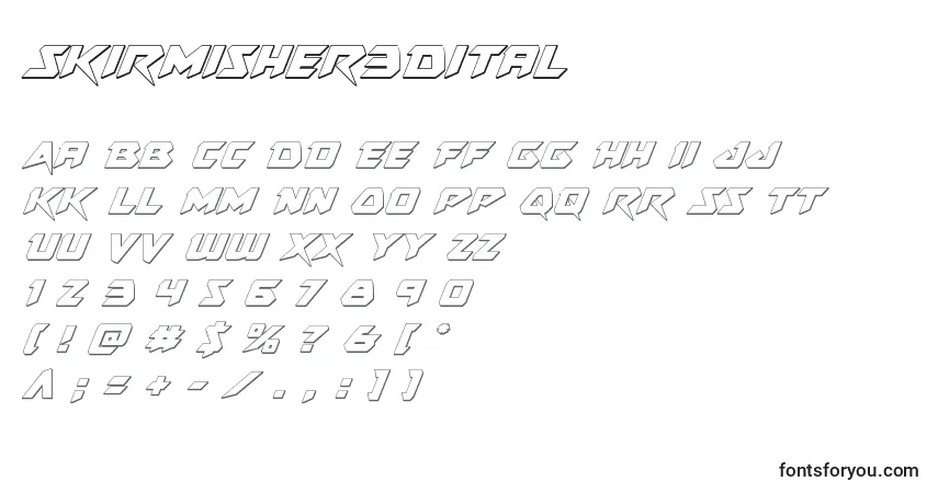 Skirmisher3Dital-fontti – aakkoset, numerot, erikoismerkit