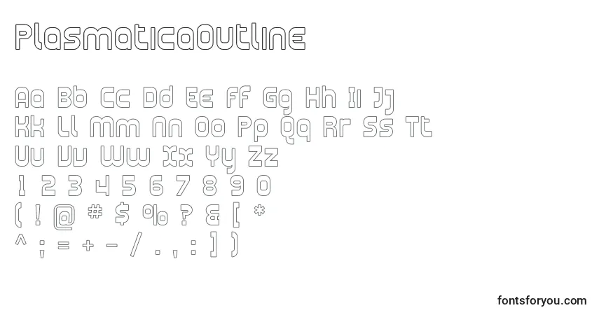 Czcionka PlasmaticaOutline – alfabet, cyfry, specjalne znaki