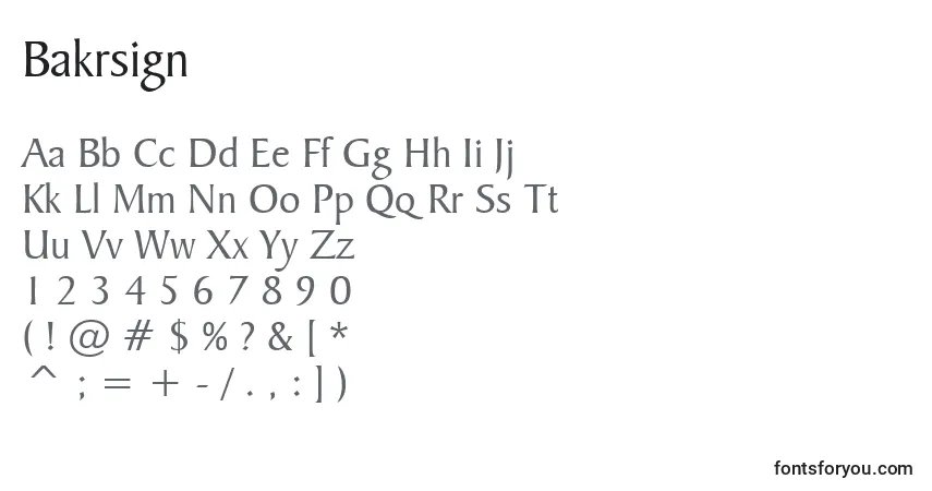 Bakrsign-fontti – aakkoset, numerot, erikoismerkit