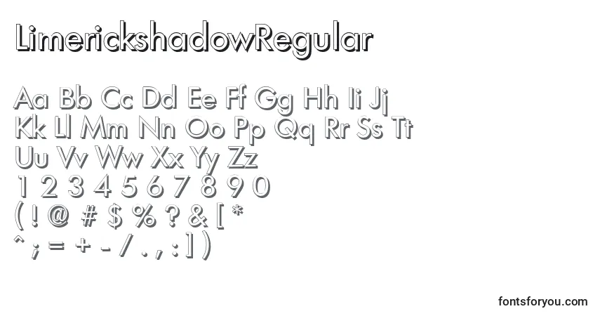 Czcionka LimerickshadowRegular – alfabet, cyfry, specjalne znaki