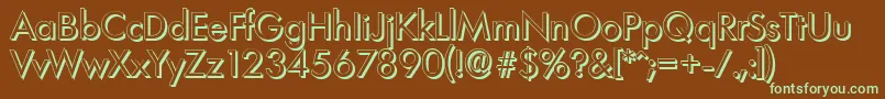 フォントLimerickshadowRegular – 緑色の文字が茶色の背景にあります。