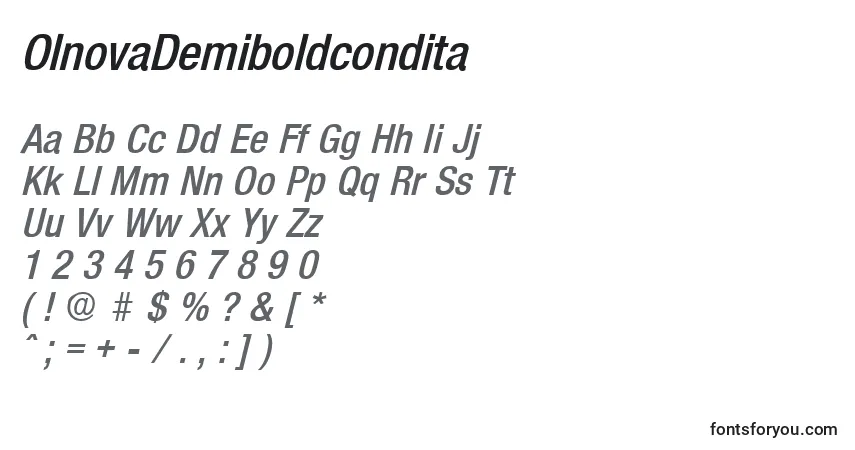 A fonte OlnovaDemiboldcondita – alfabeto, números, caracteres especiais