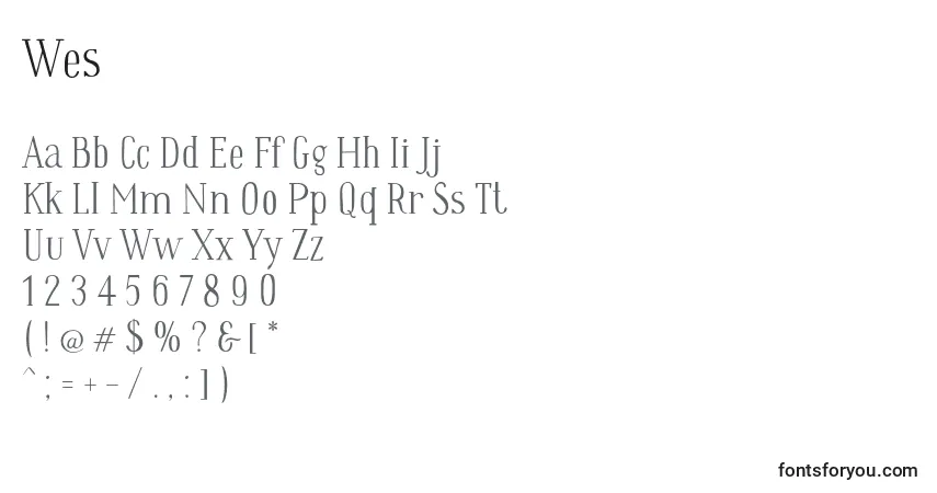 Czcionka Wes – alfabet, cyfry, specjalne znaki