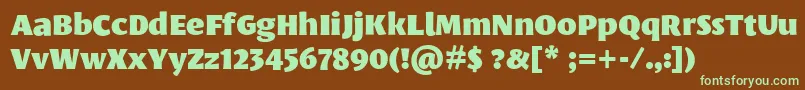 フォントLeksasansproBlack – 緑色の文字が茶色の背景にあります。
