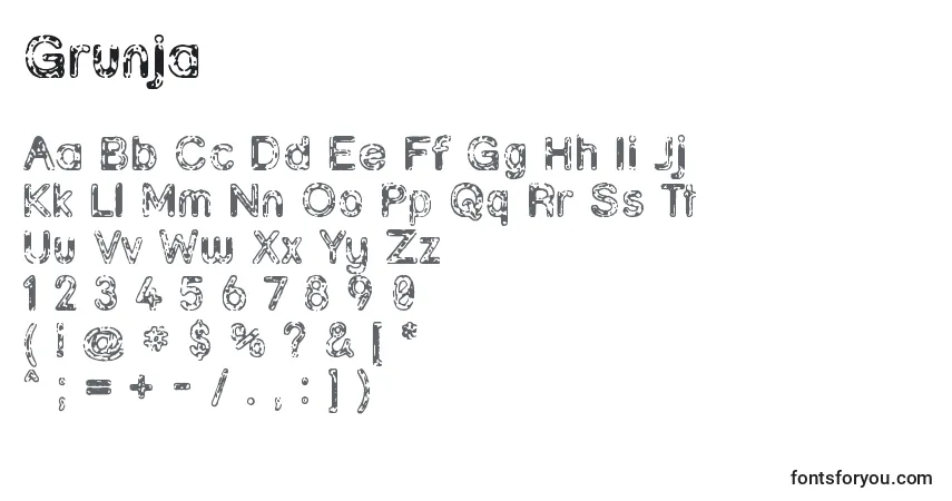 Шрифт Grunja – алфавит, цифры, специальные символы