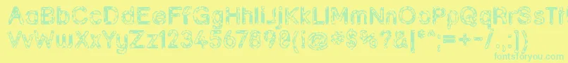 Saiba mais sobre a fonte Grunja Fonte Grunja – fontes verdes em um fundo amarelo