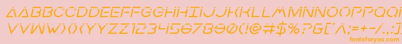 フォントEarthorbiterlaserital – オレンジの文字がピンクの背景にあります。