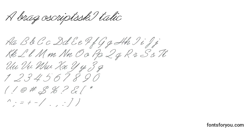 Czcionka AbrazoscriptsskItalic – alfabet, cyfry, specjalne znaki