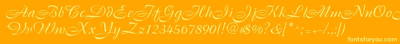 Cassandra-Schriftart – Gelbe Schriften auf orangefarbenem Hintergrund