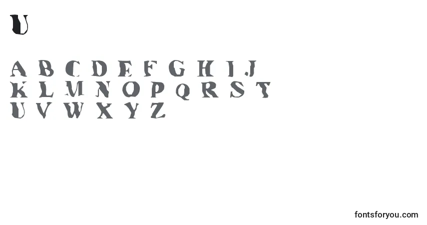 A fonte Underw – alfabeto, números, caracteres especiais