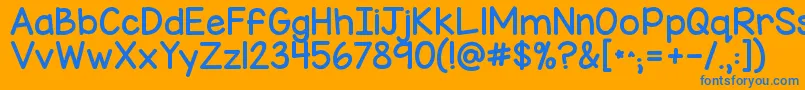 フォントKgmisskindychunky – オレンジの背景に青い文字