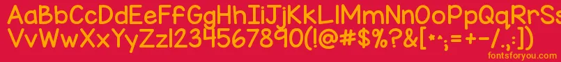 フォントKgmisskindychunky – 赤い背景にオレンジの文字