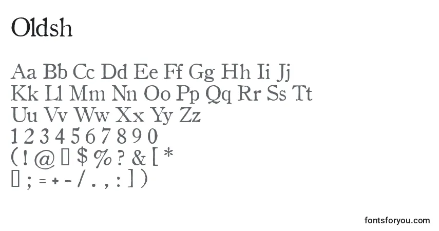 Schriftart Oldsh – Alphabet, Zahlen, spezielle Symbole