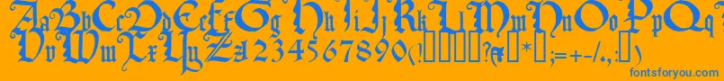 TexturaquadrataTM-fontti – siniset fontit oranssilla taustalla