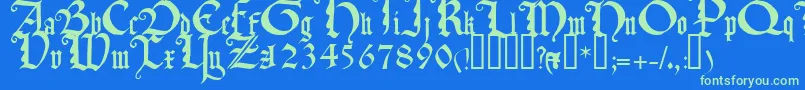 TexturaquadrataTM Font – Green Fonts on Blue Background