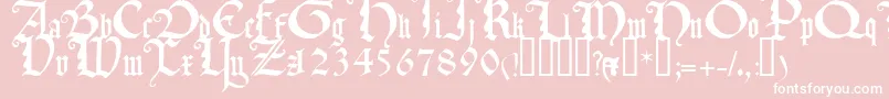 TexturaquadrataTM-Schriftart – Weiße Schriften auf rosa Hintergrund