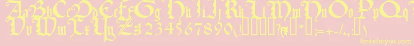 TexturaquadrataTM-Schriftart – Gelbe Schriften auf rosa Hintergrund