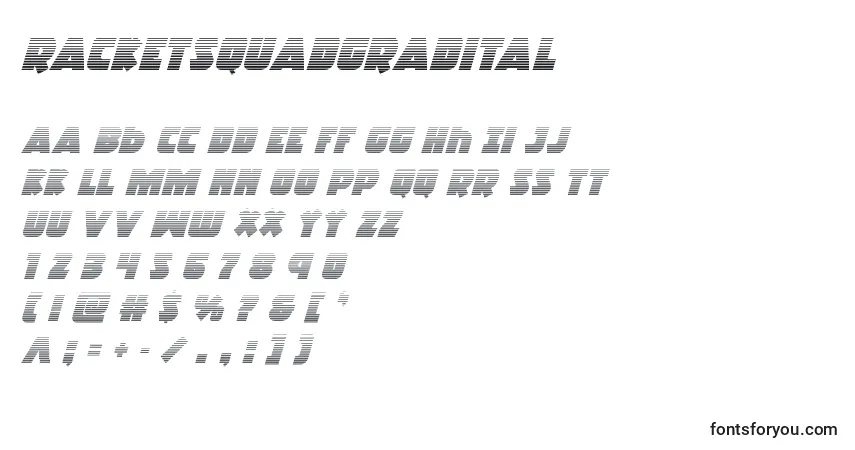 A fonte Racketsquadgradital – alfabeto, números, caracteres especiais