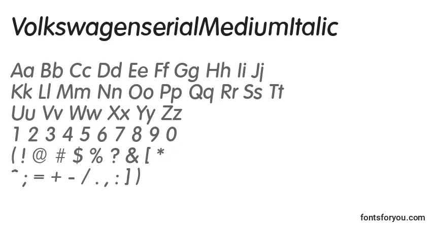 Fuente VolkswagenserialMediumItalic - alfabeto, números, caracteres especiales