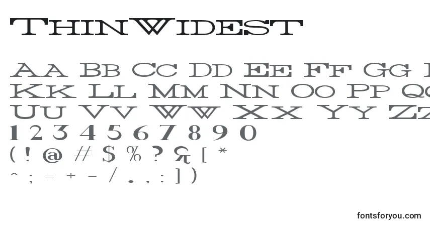 Czcionka ThinWidest – alfabet, cyfry, specjalne znaki