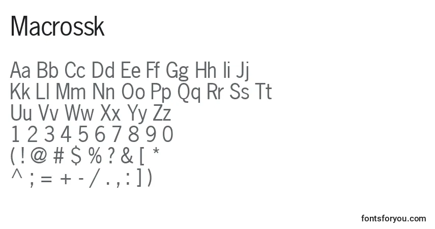Czcionka Macrossk – alfabet, cyfry, specjalne znaki