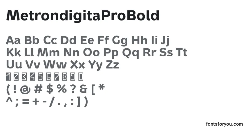 Czcionka MetrondigitaProBold – alfabet, cyfry, specjalne znaki