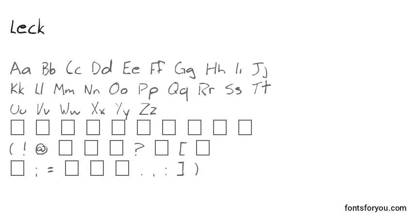 Schriftart Leck – Alphabet, Zahlen, spezielle Symbole