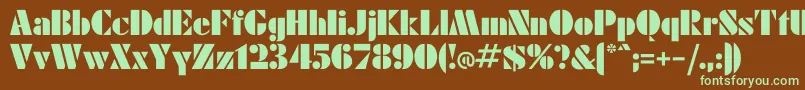 フォントEinmal – 緑色の文字が茶色の背景にあります。