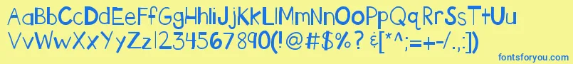 フォントKbtheendisbroken – 青い文字が黄色の背景にあります。