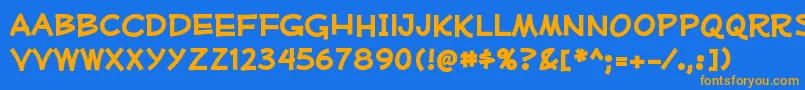 フォントMufferawrgBold – オレンジ色の文字が青い背景にあります。