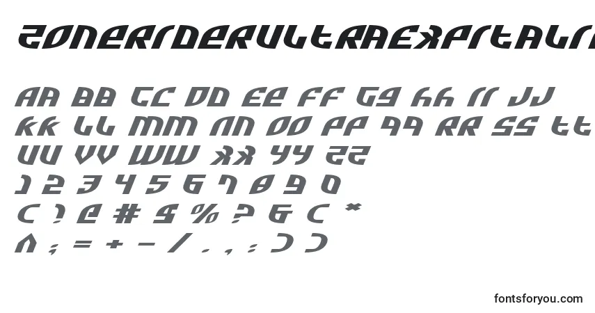 ZoneRiderUltraExpitalic Font – alphabet, numbers, special characters