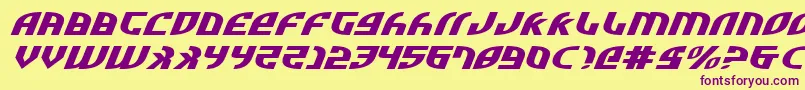 Weitere Informationen zur ZoneRiderUltraExpitalic-Schriftart ZoneRiderUltraExpitalic-Schriftart – Violette Schriften auf gelbem Hintergrund